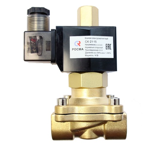 Клапан электромагнитный латунный автоматический с катушкой с внутренней резьбой 0,7 МПа НЗ СК-12 Росма 20х73 мм в Ростове-на-Дону