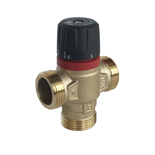 Клапан смесительный латунный термостатический с боковым смешиванием и наружной резьбой для систем ГВС 1,0 МПа RVM Rommer 25 мм 1" в Ростове-на-Дону