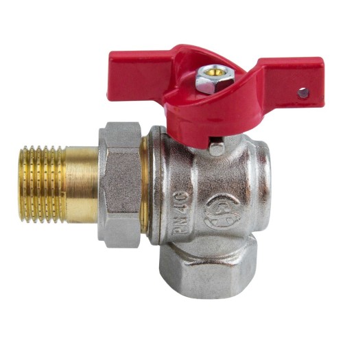 Кран запорный латунный угловой полнопроходной с ручкой-бабочкой ВР-НР-накидная гайка Ру 25 BV.533 MVI 15 мм 1/2" в Ростове-на-Дону