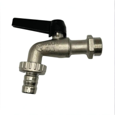 Кран шаровый латунный угловой стандартнопроходной с ручкой-рычагом НР-штуцер Ру 16 Bugatti 689 Bugatti 14 мм 3/4"
