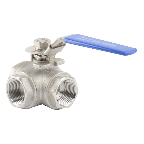 Кран запорный трехходовой нержавеющий ВР (ВН) стандартнопроходной ручка-рычаг Ру 64 AISI 304 NK 20х88 мм 3/4" в Ростове-на-Дону