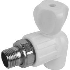 Кран полипропиленовый PP-R запорный угловой стандартнопроходной НР белый ручка-вентиль для радиатора Ру 10 Pro Aqua 25 мм 3/4" ГОСТ 32415-2013