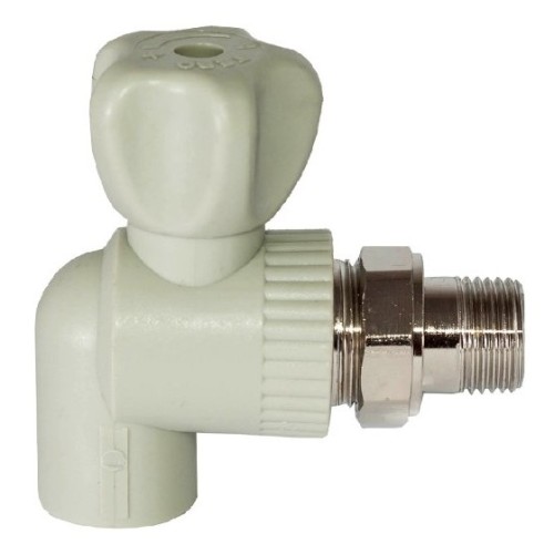 Кран полипропиленовый PP-R запорный угловой стандартнопроходной НР серый ручка-вентиль для радиатора Ру 10 Pro Aqua 25 мм 3/4" ГОСТ 32415-2013 в Ростове-на-Дону
