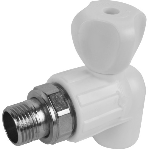 Кран полипропиленовый PP-R запорный угловой стандартнопроходной НР белый для радиатора Ру 25 VALFEX 25 мм 3/4" ГОСТ 32415-2013 в Ростове-на-Дону