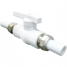 Кран полипропиленовый PP-R запорный прямой полнопроходной с внутренней пайкой белый ручка-рычаг Ру 25 VALFEX 20 мм ГОСТ 32415-2013