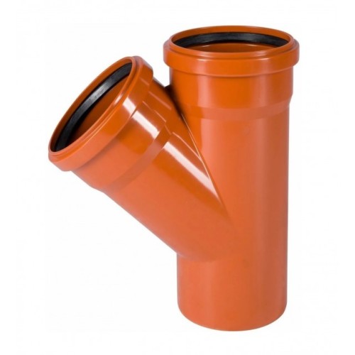 Тройник НПВХ (ПВХ) с раструбом Дн 110-110 45гр коричневая безнапорный в/к Хемкор в Ростове-на-Дону